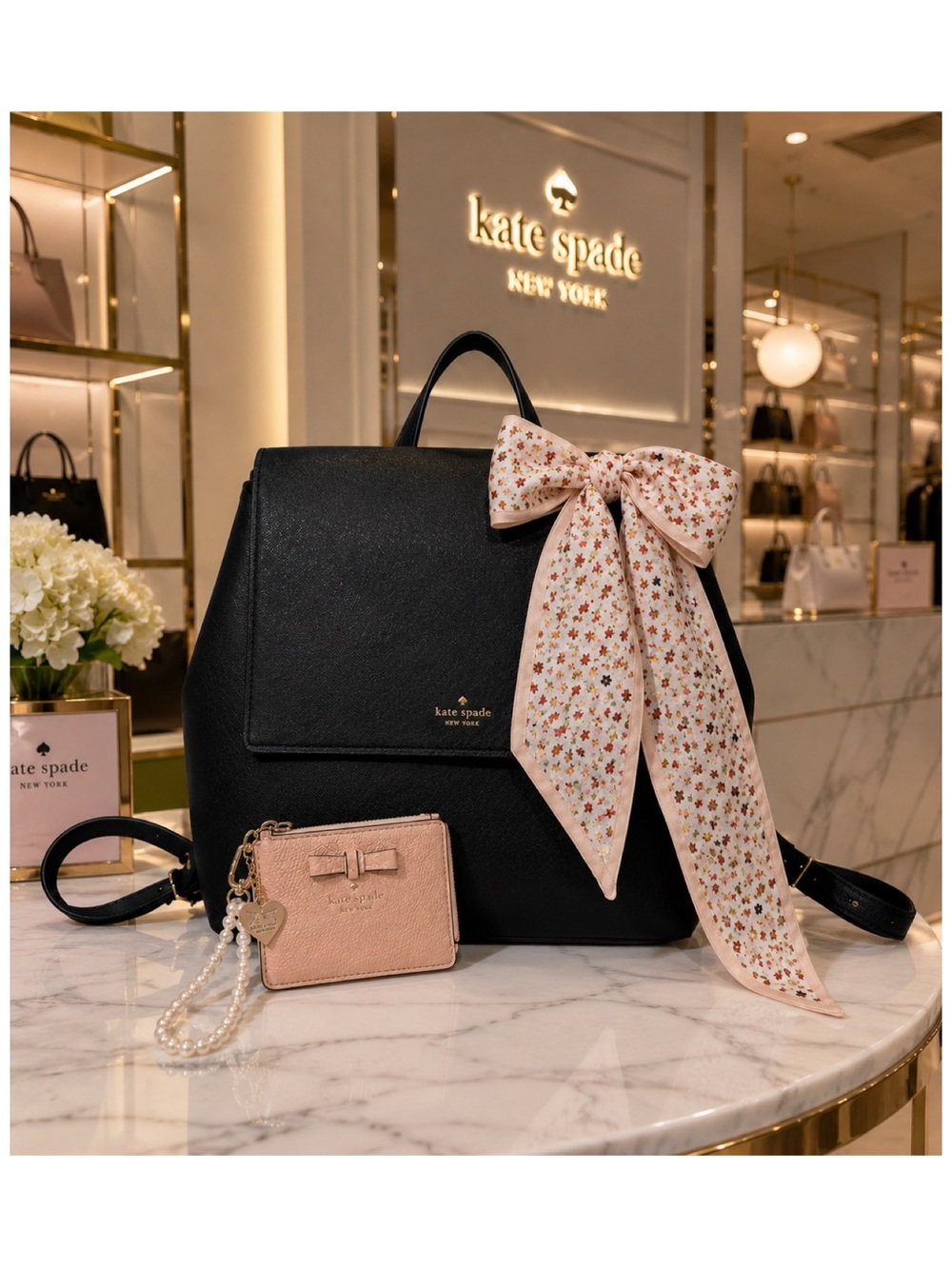 Kate Spade. 5 Piece: Neema Backpack & Free Card Case, Scarf, Charm & Dust Bag.